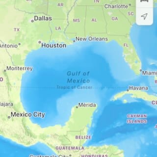 Screenshot of Apple Maps on iOS showing the Gulf of Mexico named the “Gulf of Mexico.”