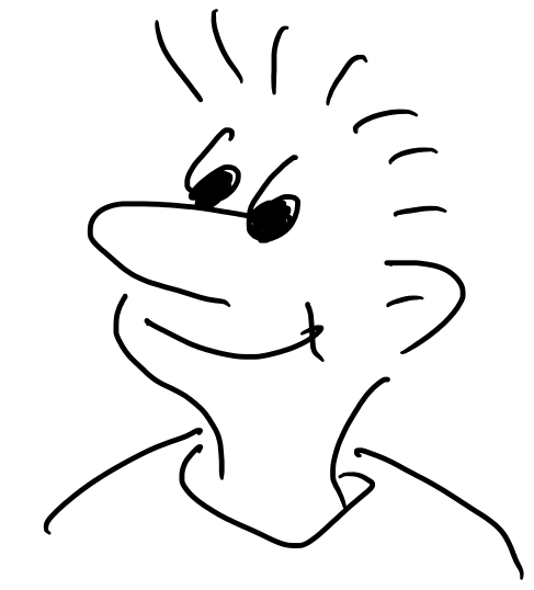 Cartoon sketch of a face and head, with spiky hair.