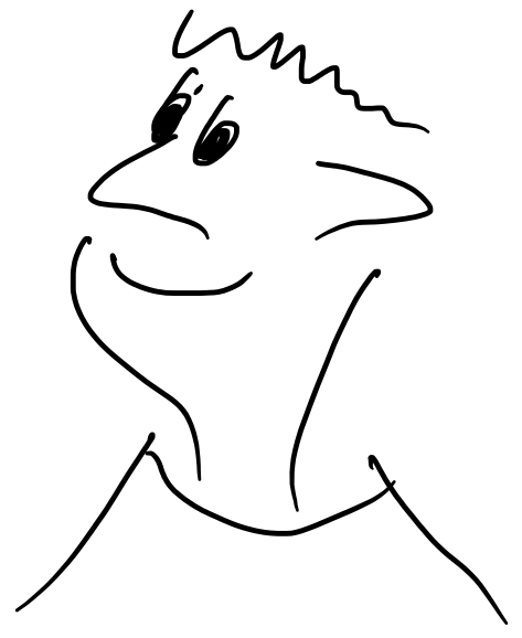 Cartoon sketch of a face and head, with what appears to be a flattop cut.