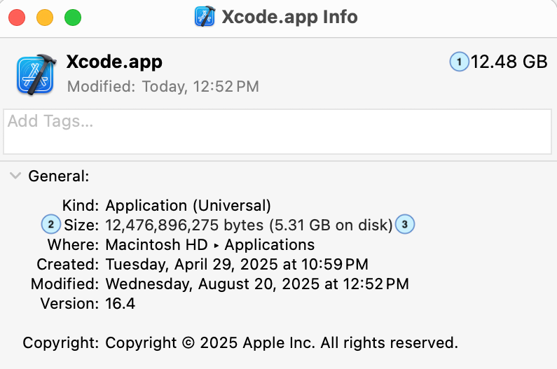 Finder’s Get Info window for Xcode.app.
