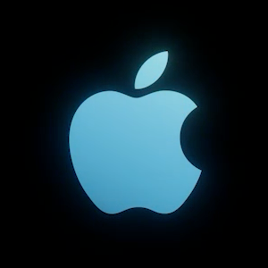 A teal blue Apple logo on black.