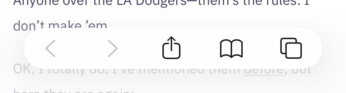 Screenshot of Safari on iOS 26 showing the “Top” Tab option, with navigation and other buttons immediately available. The URL field (not shown) is at the top of the window.