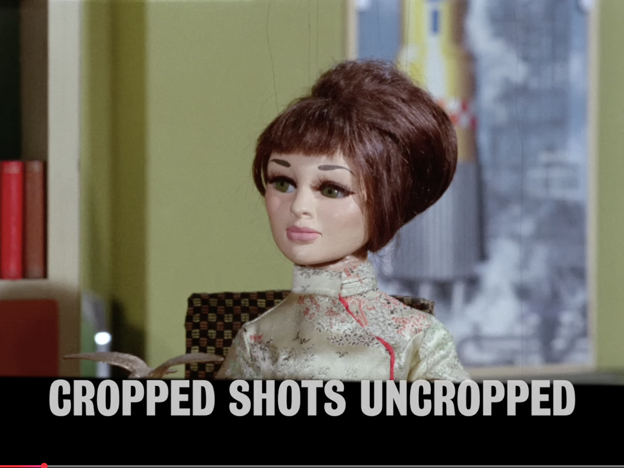 A shot of Tin-Tin Kyrano in a green-walled office, with the words “Cropped Shots Uncropped” in white text on a black background on the lower 20% of the image.